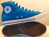 Cyan Space High Top Chucks  Inside patch and sole views of cyan space high tops.
